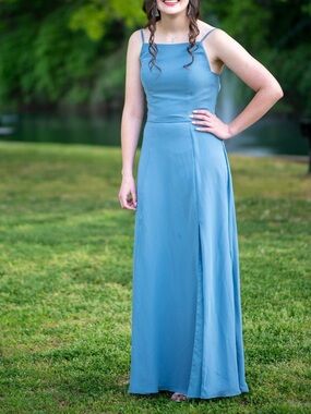 Riverstone Blue Spaghetti-Strap Prom Dress